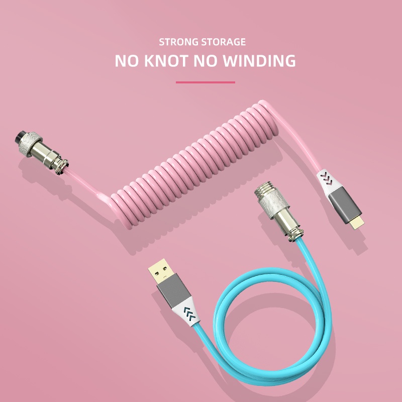 Mathewshop Retractable Coiled Avaitor Cable USB-C for Mechanical Keyboard Type C USB cable Extension cable,Keyboard kit DIY