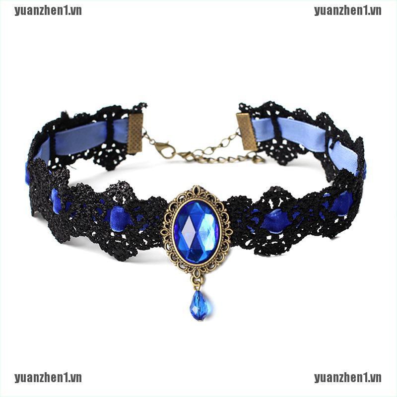 [YUANZHEN1] Vòng Cổ Choker Ren Đen Đính Pha Lê Phong Cách Gothic Cổ Điển