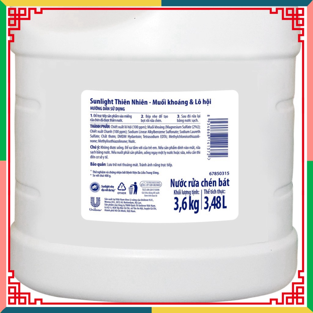 Nước rửa chén Sunlight thiên nhiên tự nhiên chai 3.6kg