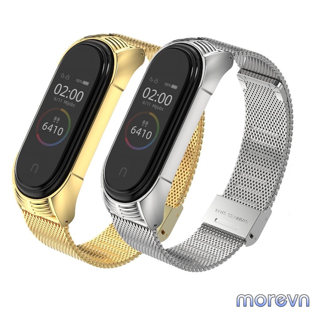 Dây đeo kim loại mắt lưới vân TF Mi band 5, miband 6 Mijobs - dây đeo thay thế mi band 6, miband 5 viền vân TF