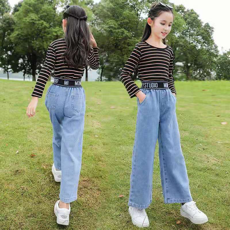 Quần Jeans Dài Ống Rộng Thời Trang Đáng Yêu Xinh Xắn Cho Bé Gái