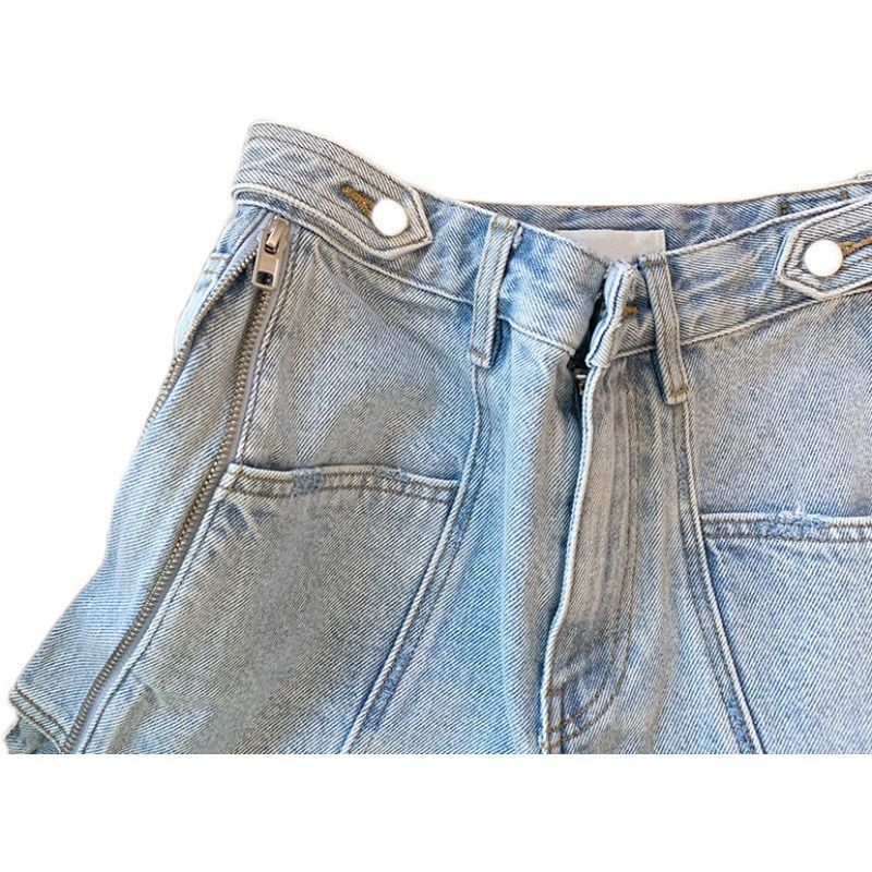 Quần Short denim Lưng Cao Phối Khóa Kéo Thời Trang Cho Nữ