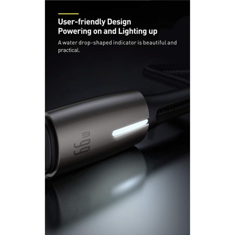 Cáp sạc siêu nhanh báo đèn USB Type-C Baseus Water drop-Shaped Lamp 66w cho Huawei Mate, Samsung, Xiaomi