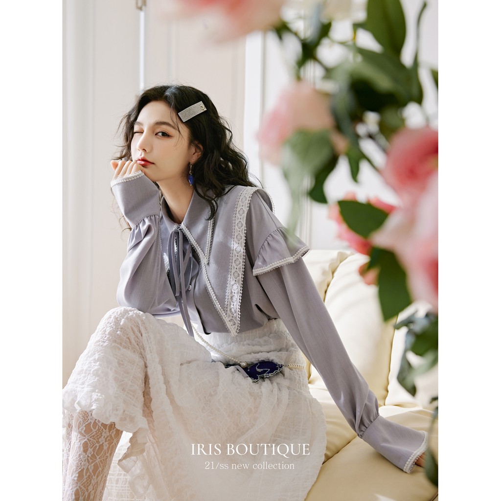 Iris Boutique IS008 Lila -Áo nữ thời trang ren viền cổ