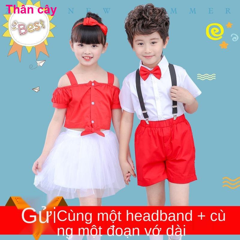 quần gáiTết thiếu nhi nam nữ biểu diễn mẫu giáo Yếm học sinh tiểu học, quần áo đồng ca, vải cotton tinh khiết