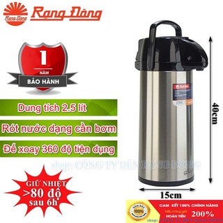 [HÀ NỘI - NHẬN HÀNG LUÔN] Phích đựng nước nóng Rạng Đông Inox cao cấp 2,5 lít, cần bơm rót nước, đế xoay 360 độ