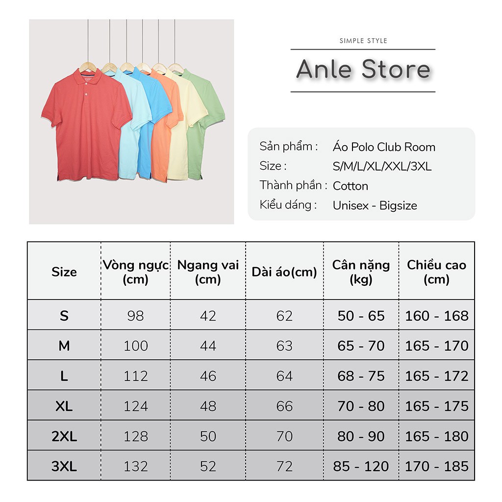 Áo Thun Nam Polo BigSize cho người cao lớn Cotton Cá Sấu hàng hãng xuất US - Áo Phông Nam Trơn Form Rộng Anle Store