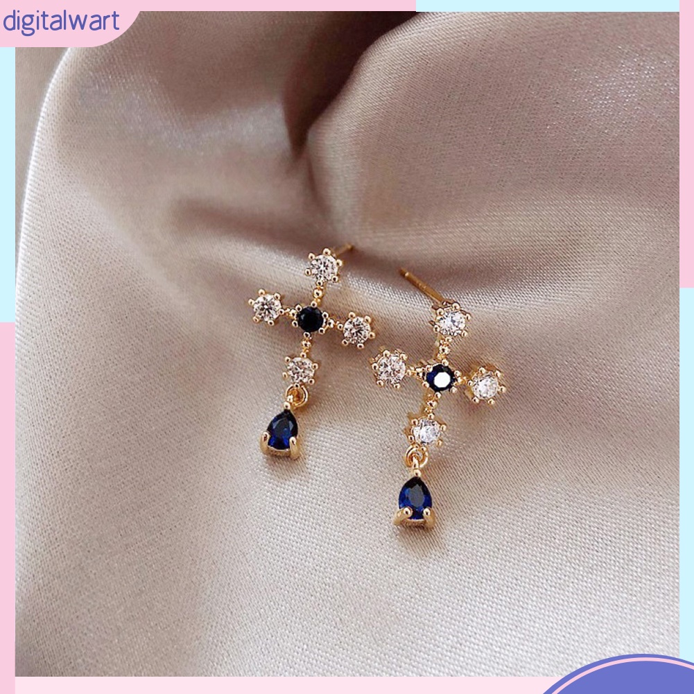 Bông Tai Hình Chữ Thập Đính Đá Sapphire Giả