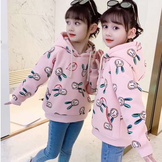 Áo hoodie unisex Con Xinh form rộng Áo nỉ bé gái BÉ THỎ, thời trang thu đông trẻ em từ 5 đến 10 tuổi