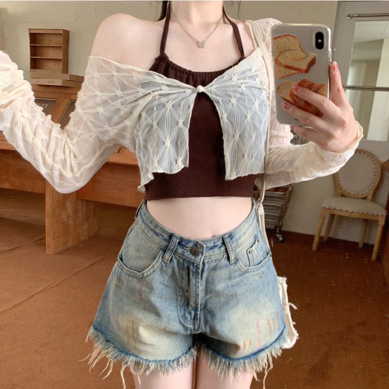 QADCOL Set Áo Hai Dây Và Áo Khoác Chống Nắng Dài Tay Thời Trang Nữ