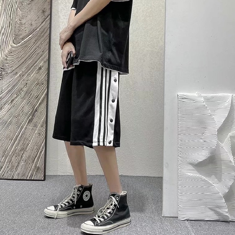 Quần Short Thể Thao Dáng Suông In Họa Tiết Kẻ Sọc Bên Hông Phong Cách Hip Hop Đường Phố Hàn Quốc Cho Nam Size S-3XL