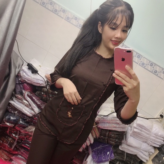 Đồ lam đi chùa .áo lam phật tử bộ cổ bèo vải kate