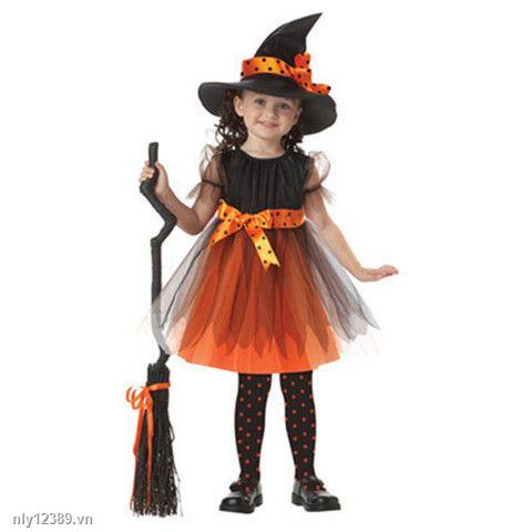 Bộ Đồ Hóa Trang Phù Thủy Halloween Cho Bé Gái
