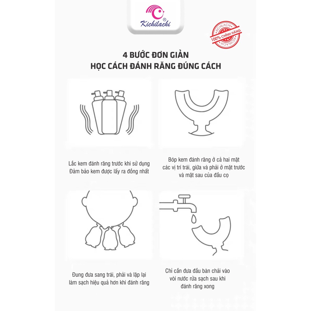 Bàn chải đánh răng cho bé chữ U Kichilachi hình khủng long chất liệu silicon mềm - MINIBOO