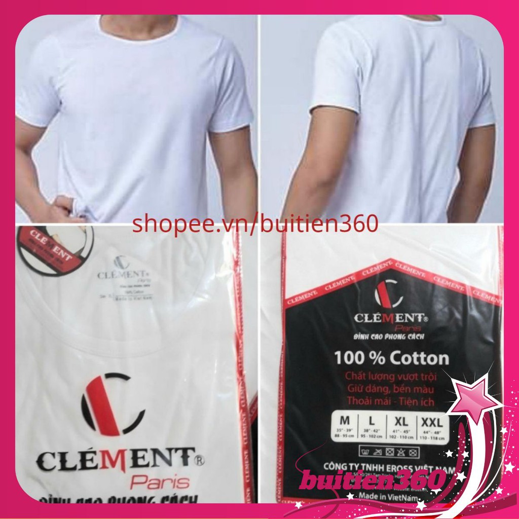 (ACP Aó Lót Nam cộc tay Cổ Tròn CLEMENT PARIS Chất Cotton 100% Hàng Việt Nam xuất khẩu Chất Lượng Cao.Hàng hãng thanh lý