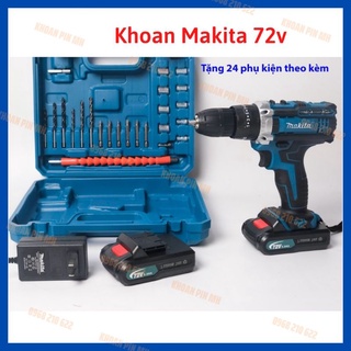 Máy Khoan Pin 72V Makita 3 Chức Năng Có Búa Tặng Kèm Phụ Kiện 25 Cấp Trượt