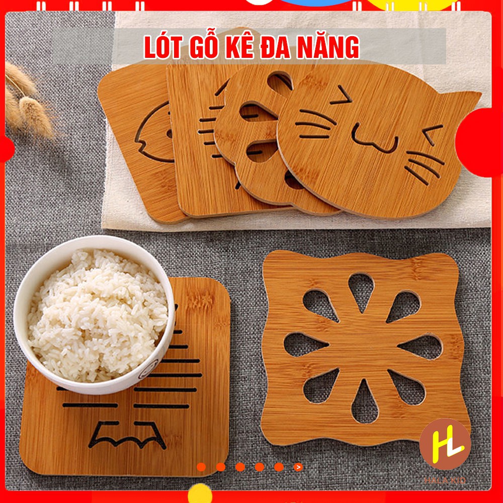 Miếng LÓT GỖ kê đồ đa năng, cách nhiệt nhiều hoa văn (15x15cm)-QATE0118