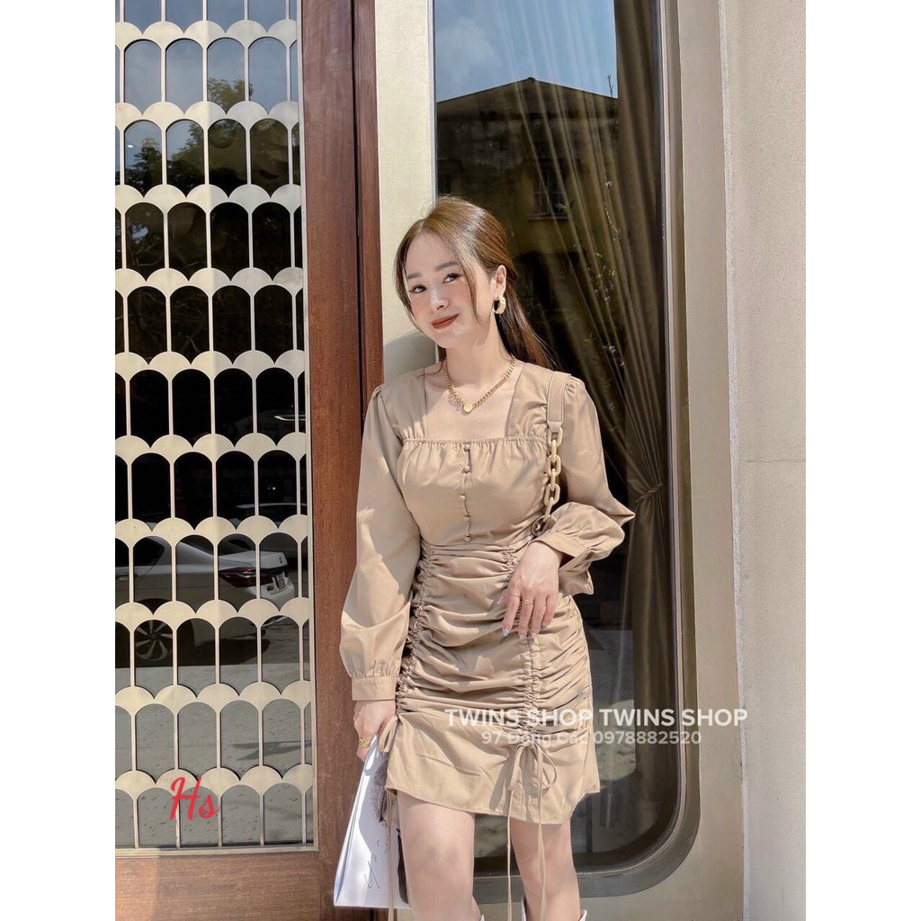 Đầm dự tiệc🍉Váy Cổ Vuông Tay Bồng Rút Dây Đẹp Cực Cá Tính🍉 Váy tiểu thư,váy suông sang chảnh mặc đi dự tiệc chất đũi xịn | BigBuy360 - bigbuy360.vn