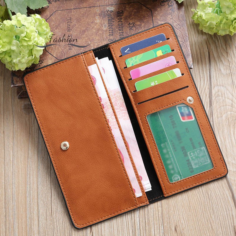 Simple Women Long Purse PU Leather Card Holder Two Fold Clutch Money Bag Lady Girl Casual Wallets @vn