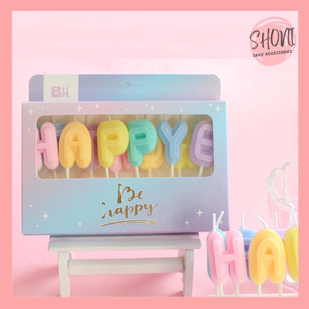 Nến Sinh Nhật HAPPYBIRTHDAY Pastel Trang Trí Bánh Kem