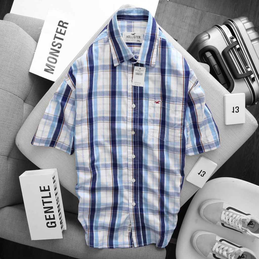 Áo Sơ Mi Caro Nam Tay Ngắn Hollister Vải Đẹp Đủ Màu | BigBuy360 - bigbuy360.vn