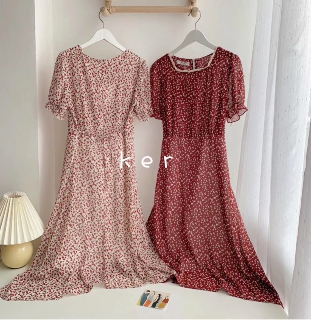 Váy hoa nhí vintage ngắn tay cổ vuông viền ren Ulzzang 🌸 Hàng Quảng Châu | BigBuy360 - bigbuy360.vn