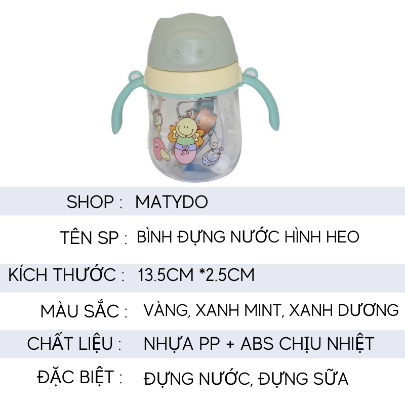 Bình nước tập uống cho bé 550ml nắp bật có tay cầm tiện dụng nhiều hình ngộ nghĩnh BN10