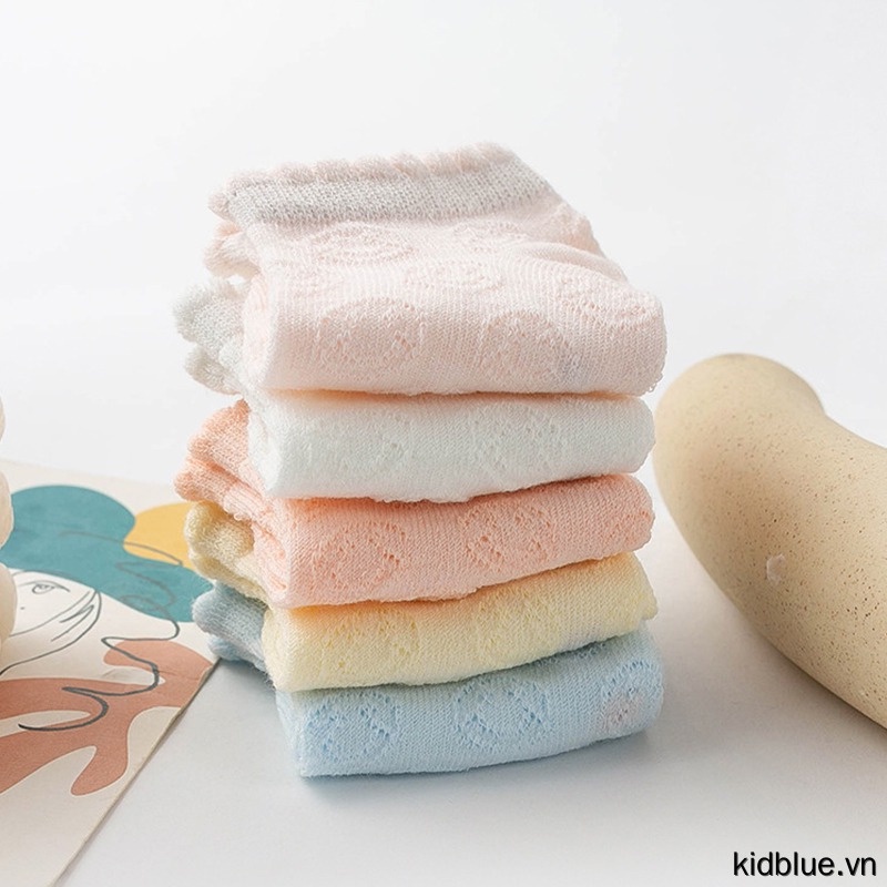 Set vớ cotton cổ thấp mềm mại phối ren lưới thoáng khí thoải mái thời trang thường ngày dành cho trẻ em