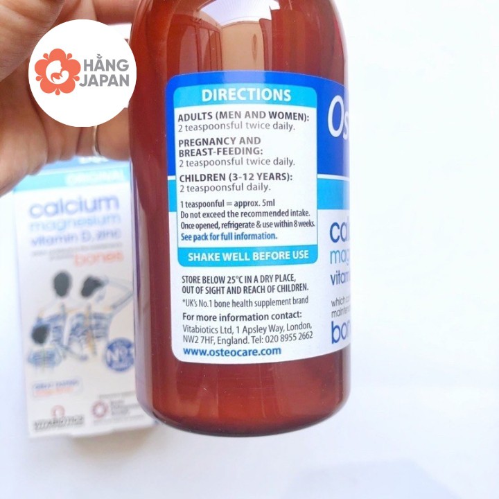 Canxi dạng nước Osteocare 200ml của Anh giúp phát triển xương và răng cho trẻ từ 3 tuổi và bà bầu
