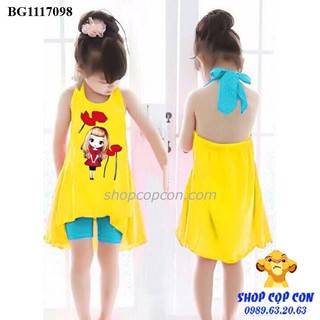 Bộ bé gái áo yếm vàng hình cô bé (32-43kg)