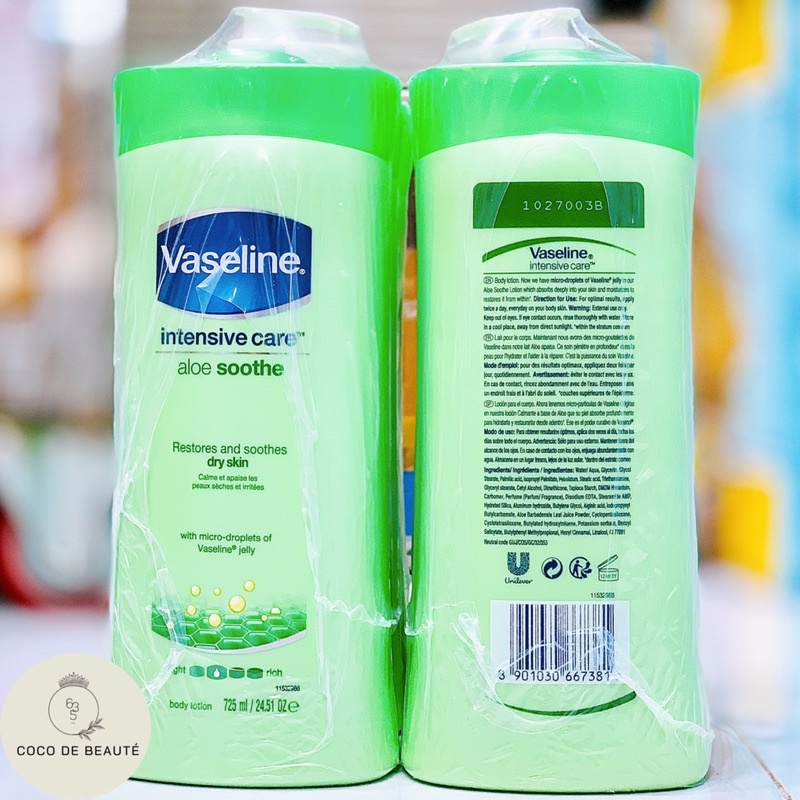 SỮA DƯỠNG THỂ LÔ HỘI LÀM DỊU DA VASELINE ALOE SOOTHE MỸ