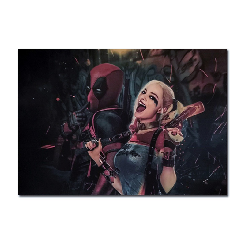 Poster dán tường chất liệu giấy kraft hình nhân vật trong phim Joker và phim Deadpool trang trí quán cà phê