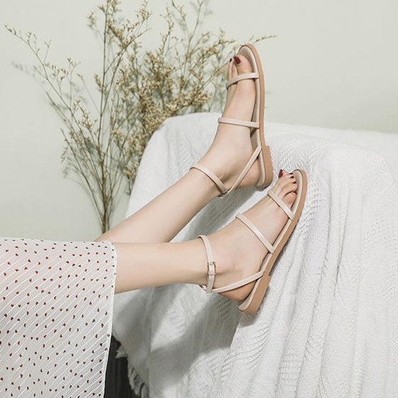 Giày sandal đế phẳng mũi tròn thiết kế quai đan thoải mái thời trang cho nữ mã BBS38