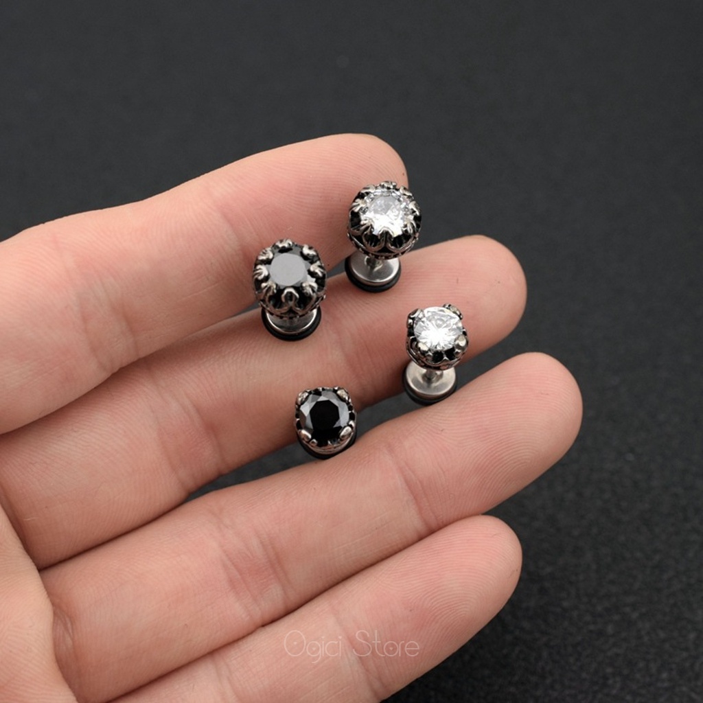 Bông tai, Khuyên tai nam nữ thép không gỉ đinh tán kim cương viền cạnh hình vuốt rồng độc đáo, Cá tính, Unisex, 1 chiếc