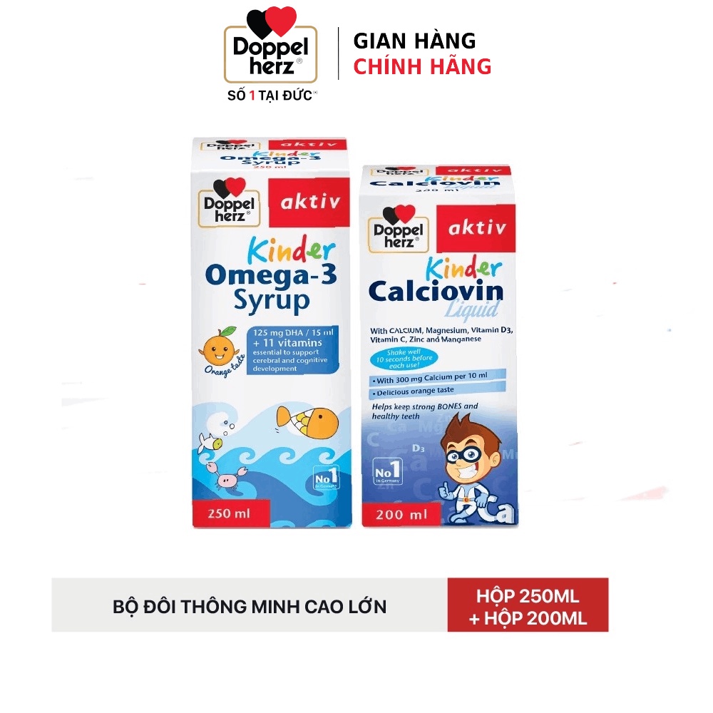 Bộ đôi Thông minh cao lớn Kinder Omega3 Syrup và Calciovin Liquid Doppelherz