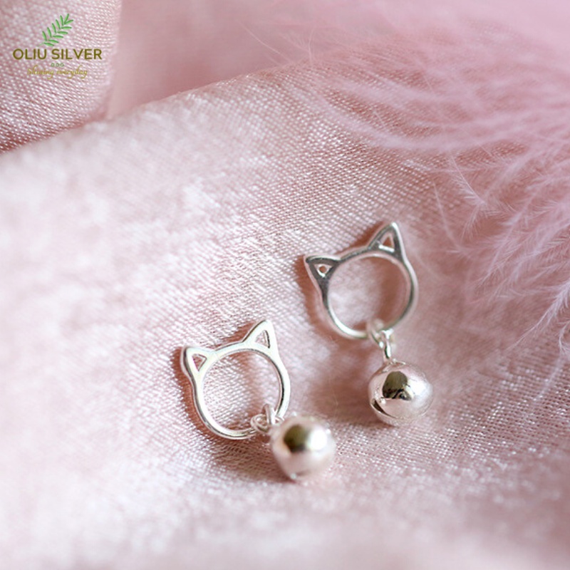 Bông Tai Bạc S925 Mèo Con Rung Chuông Kitty &amp; Bell Xinh Xắn | Khuyên Tai Nữ Trang Sức Bạc Thời Trang