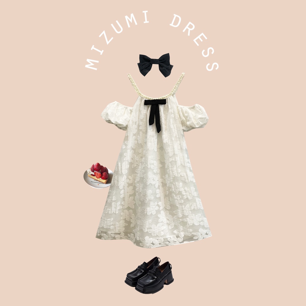 BLEUBIRD Váy voan hoa suông quai đính hạt dáng yếm trễ vai Mizumi Dress