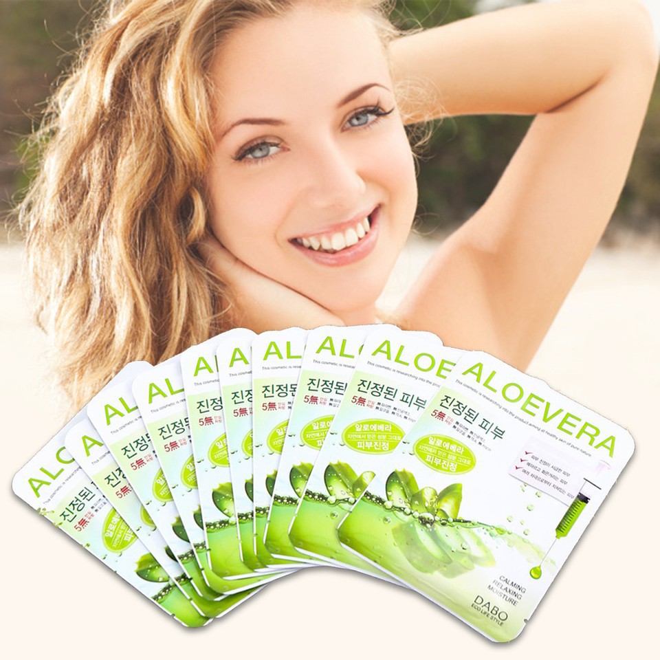 Mặt nạ đắp mặt tinh chất lô hội Dabo Aloe Vera First Solution Mask Pack 10 miếng 23g cấp ẩm , trắng da