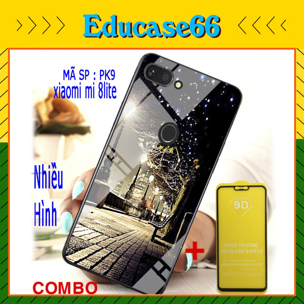 COMBO ỐP LƯNG XIAOMI MI 8 LITE (ốp kính 3D sang trọng + tặng kèm kính cường lực full màn hình) educase66