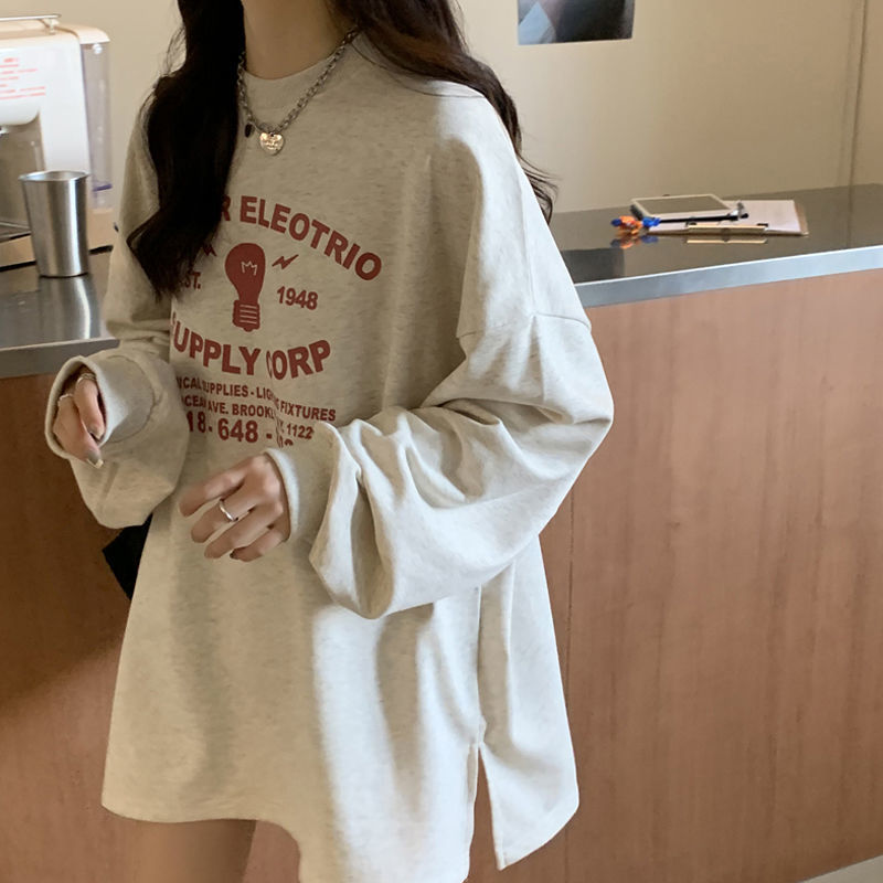 Áo Thời Trang Nhật Bản Cổ Tròn Dài Tay Dáng Suông Cho Nữ