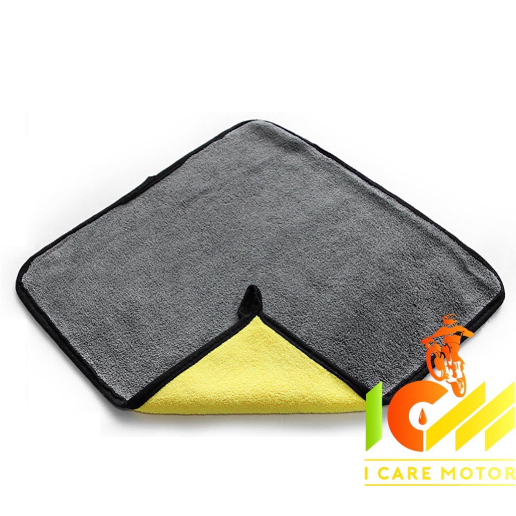 Khăn Lau Đa Năng Microfiber 2 Mặt Vàng - Xám Siêu Thấm Cực Dày Không Đổ Lông Chuyên Dụng Cho Ô Tô Xe Hơi Và Xe Máy