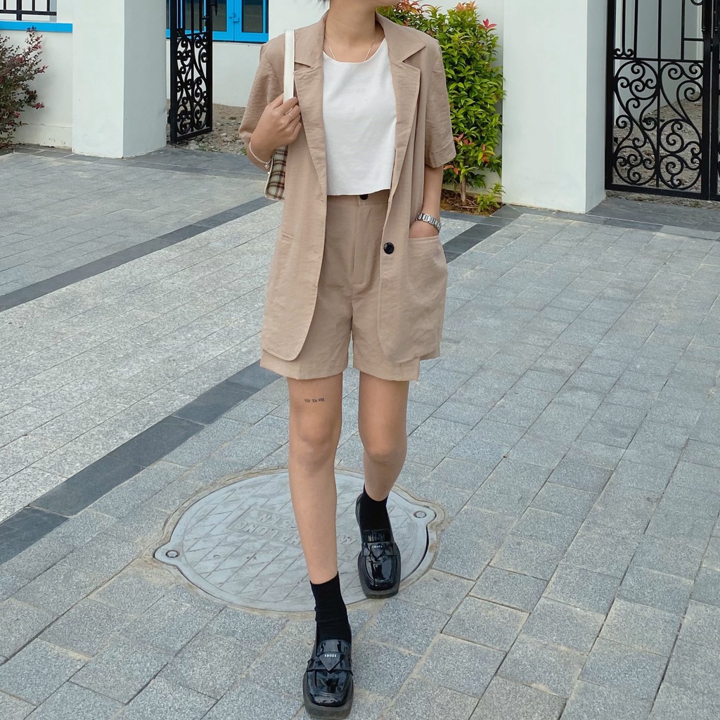 Áo Blazer ngắn tay vải Linen