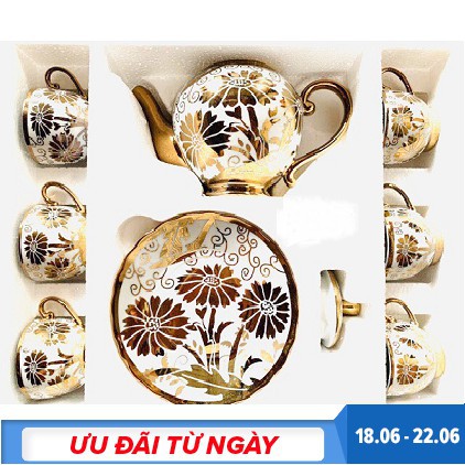 Bộ ấm trà 6 ly hoàng gia nhũ vàng - Bộ ấm tách uống trà cao cấp