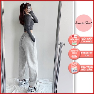 Quần jogger nữ ulzzang Junnie Closet dáng xuông có bo gấu thiết kế vải da cá không nhăn màu xám thời thượng