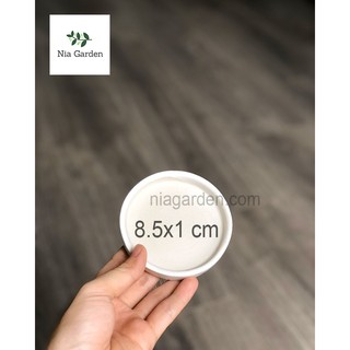 Đĩa lót chậu cây men trắng, tròn 8,5cm