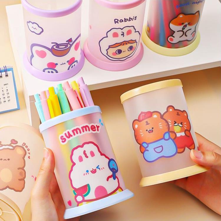 Hộp đựng bút hình tròn gấp được để bàn văn phòng phẩm H189