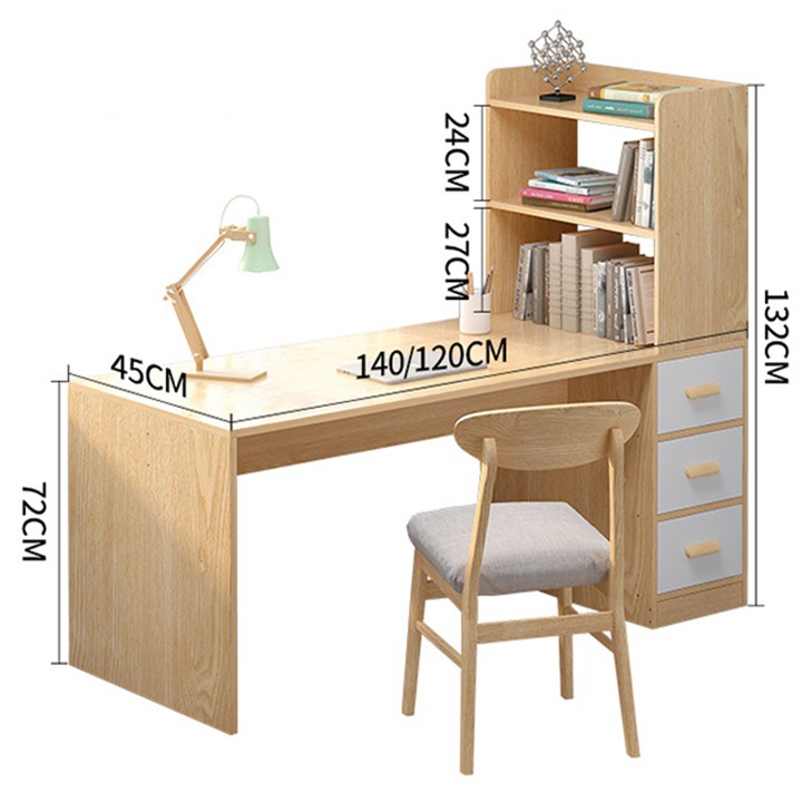 Bàn Làm Việc Kết Hợp Giá Để Sách Và Ngăn Kéo - Bàn Gỗ Cao Cấp