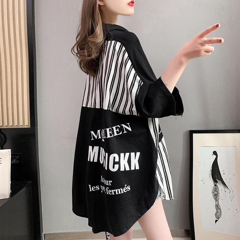 Áo Sơ Mi Tay Ngắn Họa Tiết Kẻ Sọc Dáng Rộng Thời Trang Mùa Hè Phong Cách Hồng Kông Cho Nữ 20