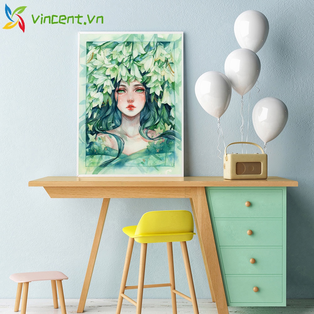 Bộ tranh thêu chữ thập hình cô gái và hoa 11CT DIY