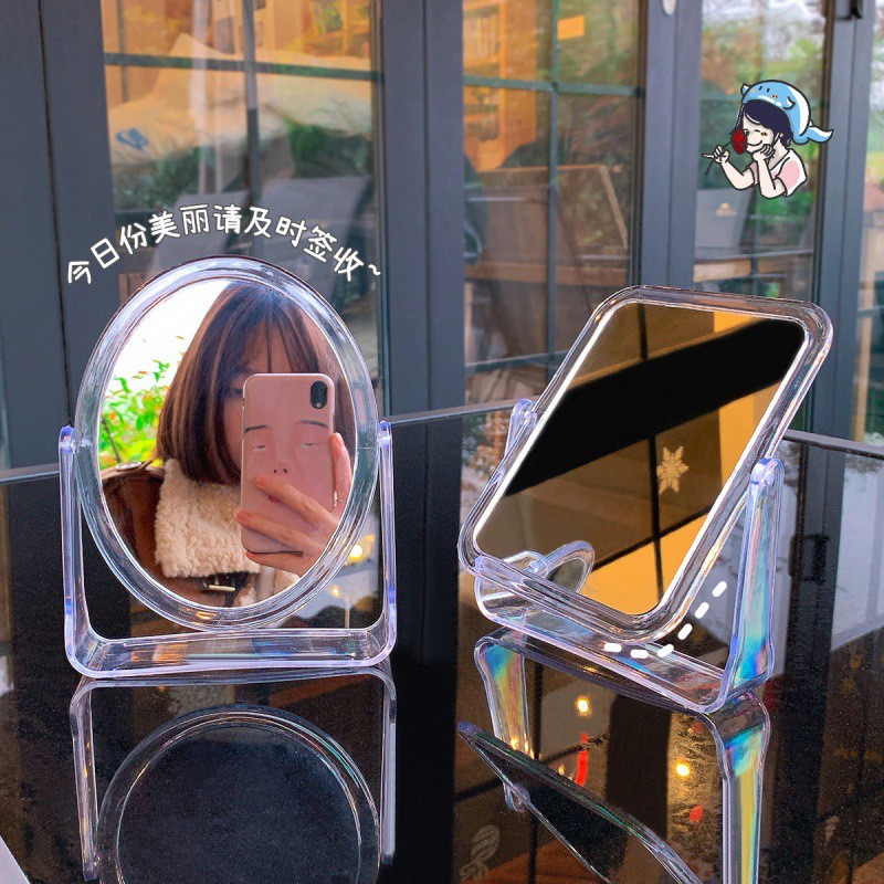 PVN25410 Gương trang điểm để bàn trong suốt 2 mặt gương xoay 360 độ thiết kế sang chảnh phong cách Hàn Quốc T8